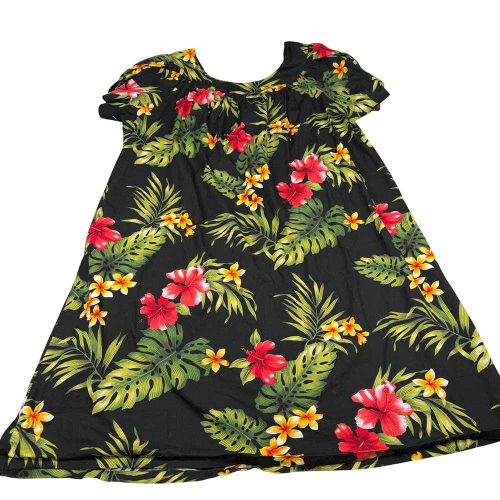 Hawaiian Muumuu Dress 2XL Black Tropical Floral Hibiscus Pockets Puanani by RJC